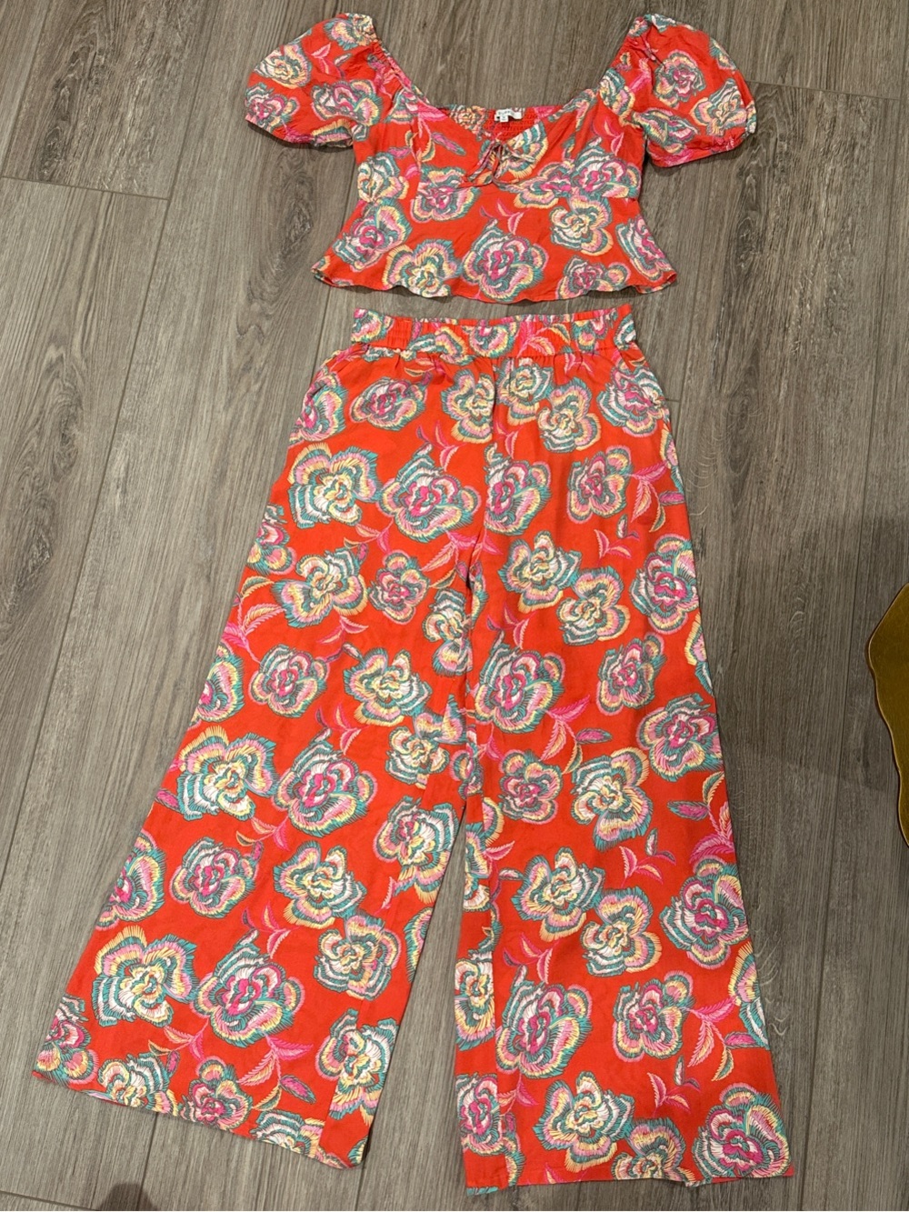 Z Supply Red Floral Wide-Leg Two-Piece Set